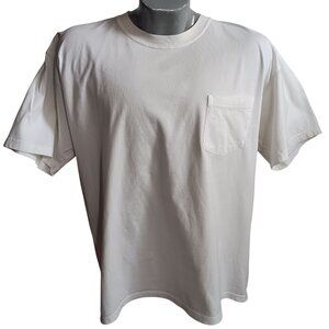 Large Mens Vintage T-shirt White Crewneck T-Shirt Pocket 100% Cotton Christys